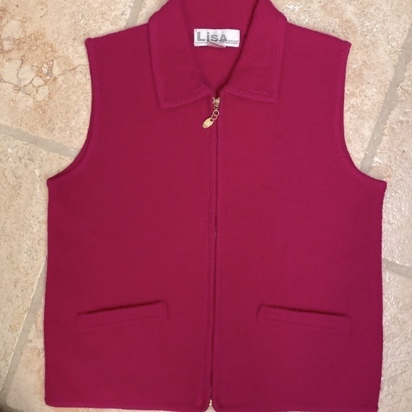 Lisa International Boiled Wool Vest Womens Pink Sz M classic Fall Winter - Picture 1 of 11